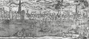 Utsikt över Antwerpens hamn, detalj av högra delen, 1515-50 av Flemish School