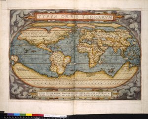 Världskarta, Theatrum Orbis Terrarum, av Abraham Ortelius av Flemish School