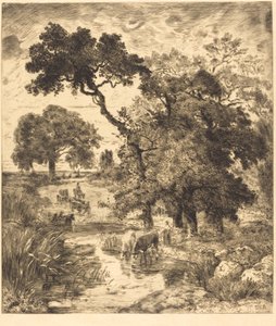 Kväll av Félix Bracquemond after Théodore Rousseau