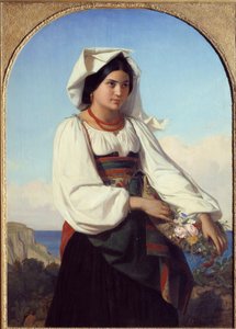 Ung flicka som bär blommor Målning av Felix Joseph Barrias (1822-1907) 1846 Nantes, Musee des Beaux Arts