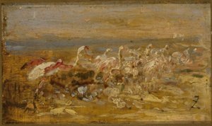 Flamingos, 1800-talets andra hälft (olja på trä) av Félix Ziem