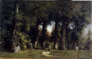 Skogsbryn (framsida), Animerat landskap (baksida), mellan 1850 och 1860 (olja på trä) av Félix Ziem