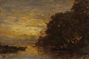 Seine vid Billancourt, solnedgång, 1800-talets andra hälft (olja på trä) av Félix Ziem