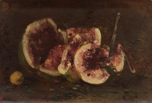 Stilleben med vattenmelon och kniv, 1800-talets andra hälft (olja på duk) av Félix Ziem