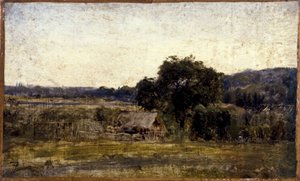 Stuga med halmtak, mellan 1850 och 1860 (olja på papper på duk) av Félix Ziem