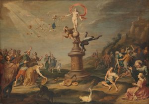 Fortuna skänker sina gåvor, ca 1645 (olja på panel) av Floquet or Flocket Simon Flocquet