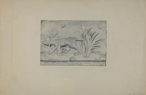 Reliefpanel av hund