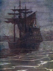 Piratskepp, gamla Kroks hus (färglitografi)