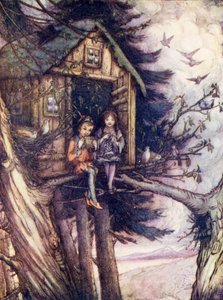 Trädkronorna, där Wendy och Peter levde lyckliga (färglitografi)