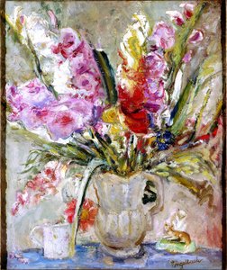 Gladioli (olja på duk) av Florence Engelbach