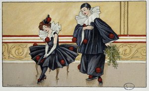 Pierrot och Colombine - dess. av Florence Hardy, deb. 1900-talet