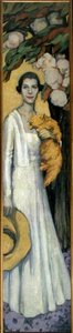 Porträtt av Emily MacFadden med sin katt (olja på duk) av Florence Lundborg