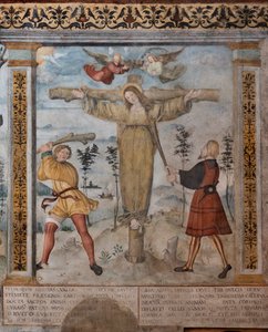 Detalj av korsfästelsen av St. Julia, fresker på berättelserna om S. Giulia och Kristus av Floriano (and workshop) Ferramola
