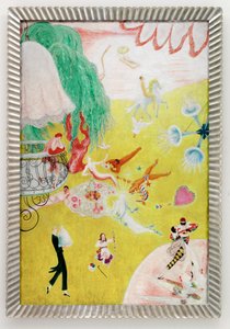 Kärleksflygning av ett rosa godishjärta av Florine Stettheimer