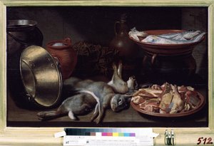Stilleben med harar. Målning av Floris van Schooten (cirka 1590-efter 1655). Olja på duk