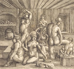 Kvinnors bad, ca. 15051510. av Follower of Albrecht Durer