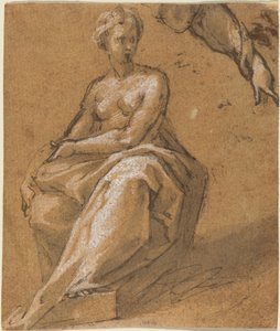 Sittande naken med draperi av Follower of Bartholomaeus Spranger