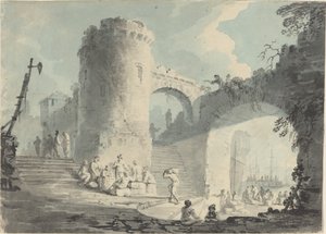 Portscen av Follower of Claude Joseph Vernet