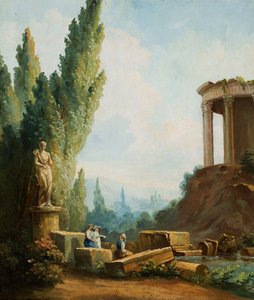 Landskap med ruinerna av Sibyllans tempel i Tivoli av Follower of Hubert Robert