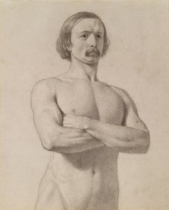 Akademisk nakenstudie, halvlängd med mustasch och armarna i kors, 1849