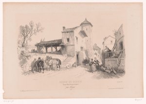 Bygata med hästar och olika figurer Ritkurs med studier av landskap, djur och detaljer (serietitel) Kurs designen. Paysages, figurer, animaux, tillbehör, par Férogio (serietitel på objekt)