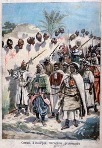 Kolonn av upproriska marockaner som togs till fånga i Tadla av Sultan Abdul-Hafizs armé, 1897. av Fortuné Méaulle