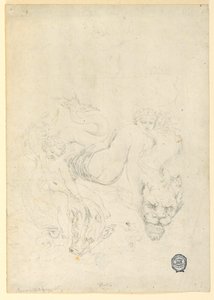 Teckning, Thetis och Amor rider på fisk, ca 1820