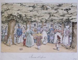 Barn och barnflickor i parken, från Tableau de Paris-serien, graverad av C. Motte, 1827 av Fortune Delarue