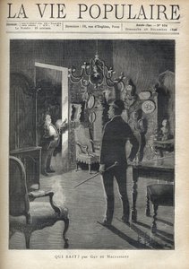 En man överraskar en inkräktare hemma mitt i natten. Illustration av F. Meaulle efter B. Borione för "" Vem vet? "" av Guy de Maupassant (1850-1893). Gravyr från 1890 i "La vie populaire". Privat samling av Fortune Louis Meaulle