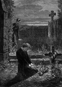 Illustration till romanen "Les Miserables" av Victor Hugo (3:e delen: Marius), gravyr av Meaulle: Marius av Fortune Louis Meaulle
