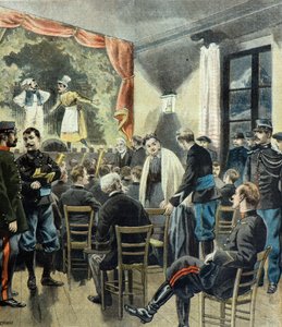 Le theatre aux armeses , föreställning av alpina jägare av Fortune Louis Meaulle