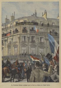 Paul Kruger, tidigare president i Transvaal, på balkongen på Hotel Scribe i Paris, tar emot publikens hyllning