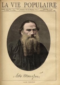 Porträtt av Leon Tolstoi (1828-1910), rysk författare. Illustration av F. Meaulle. Gravyr från 1890 i "La vie populaire". Privat samling av Fortune Louis Meaulle