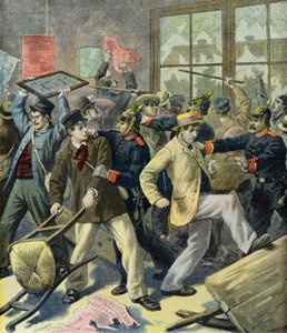 Uppror av värnpliktiga från Alsace Lorraine på tyska stationer (Gravyr) av Fortune Louis Meaulle