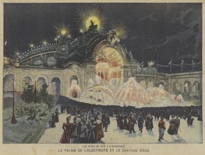 Palace of Electricity and Castle of Water på natten, Exposition Universelle 1900, Paris