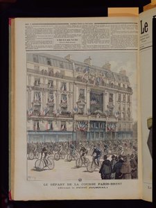 Starten av cykelloppet Paris-Brest framför "Le Petit Journal", illustration från tidningen med samma namn, 15 september 1891. av Fortune Louis Meaulle