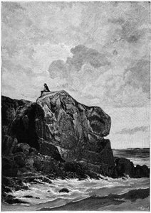 Victor Hugo i exil på Jersey 1855, på klippan Proscriit. Gravyr av Louis Fortune Meaulle (1844-1901), om vilken Hugo sa: "Jag tänker, il grave". av Fortune Louis Meaulle