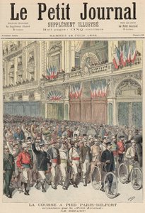 Starten av vägloppet från Paris till Belfort, från "Le Petit Journal", 18 juni 1892. av Fortune Louis Meaulle and Henri Meyer