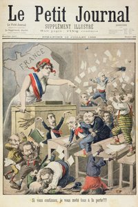 Titelsida som visar ett bråk i deputeradehuset, illustration från det illustrerade tillägget till Le Petit Journal, 10 juli 1898