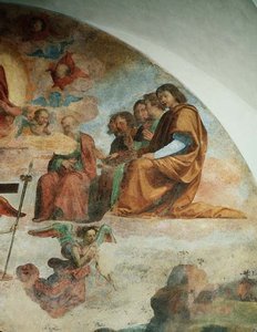 Den sista domen, detalj som visar apostlarna till vänster om Kristus av Fra Bartolomeo