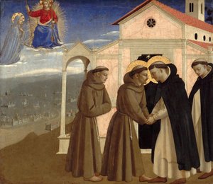 Möte mellan Saint Francis och Saint Dominic (Scener ur Saint Francis of Assisis liv), ca 1429 (tempera på panel)