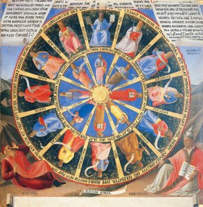 Infälld föreställande Mystic Wheel med figurer av profeter och evangelister, panel från Armadio degli Argenti (Silverkista) med Jesu liv