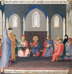 Inlägg som skildrar dispyten med läkarna i templet, panel från Armadio degli Argenti (Silverkista) med Jesu liv av Fra (c.1387 1455) Angelico