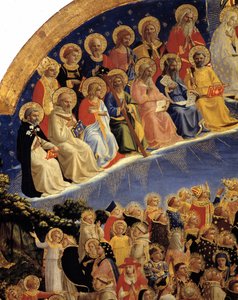 Den sista domen: Detalj av de heliga i paradiset. Målning av Guido di Pietro (eller Fra Giovanni da Fiesole) känd som Fra Angelico eller il Beato (1400-1455)
