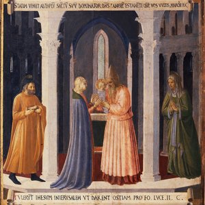 Kristi liv: presentationen av Jesus vid templet, Armadio degli Argenti. (Tempera på trä av Fra  Angelico