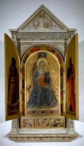 Liniers altartavla (öppen): Jungfru och barn. (Målning på trä av Fra  Angelico
