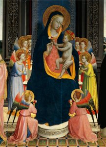 Madonna and Child Enthroned with Saints av Giovanni da Fiesole känd som Fra Angelico (1400-cirka 1455), tempera på trä, detalj