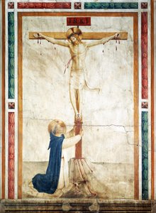 Sankt Dominikus beundrar krucifix av Giovanni da Fiesole, känd som Fra Angelico (cirka 1400-1455), fresk, korridoren i klostret St Mark