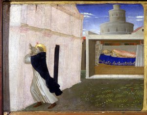 Der Traum von Innozenz III. - der untere Teil (die Predella) der „Krönung der Jungfrau“ zeigt Christus am Grab und sechs Episoden aus dem Leben der Heiligen Dominica, Gründerin des Ordens, zu dem der Angelicode gehörte, von Guido di Pietro (oder Fra Giovan von Fra  Angelico