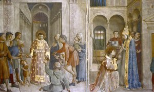 St Sixtus anförtror kyrkans skatter till Lawrence och St Lawrence ger allmosor